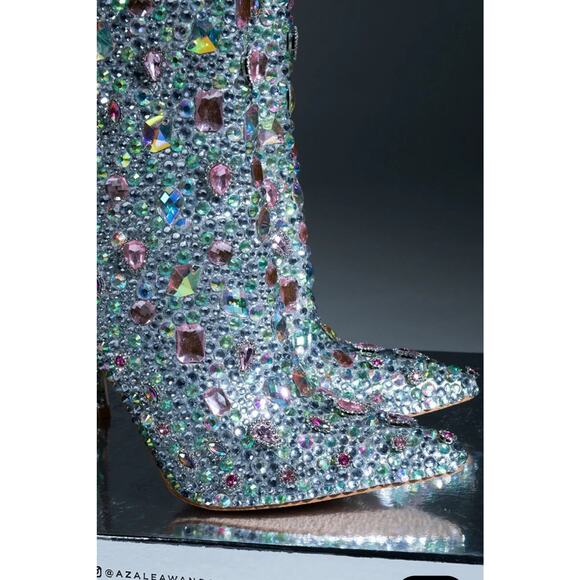 AZALEA WANG Arnica Pink Embellished Rhinestone Zip Mid Calf Bootie Size 8 - Picture 4 of 6